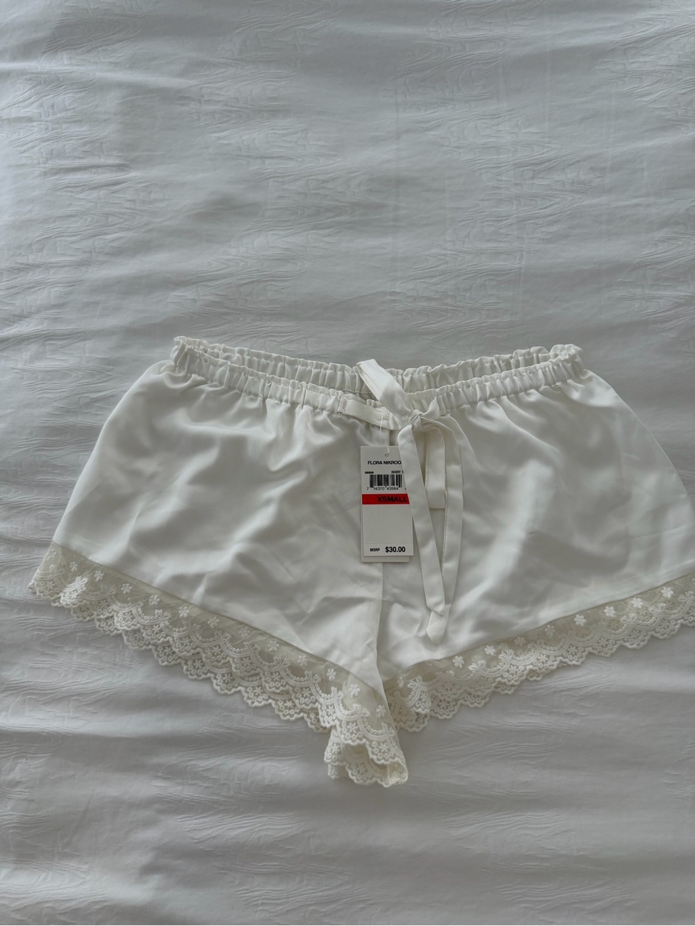 Flora Nikrooz Ivory Satin Lace-Trim Sleep Shorts